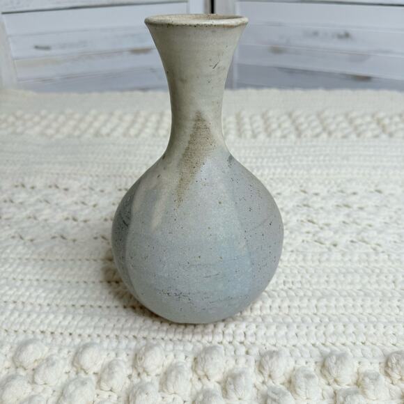 HANDMADE Pottery Bottleneck Vase Blue Tan Home Decor Nature Neutral - Picture 3 of 9